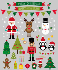 Christmas characters and design elements set