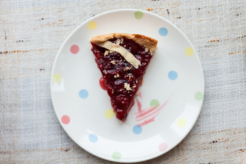 Piece of cherry pie on plate
