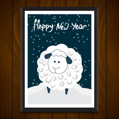 New Year poster with Cartoon Sheep. Symbol of 2015 year.