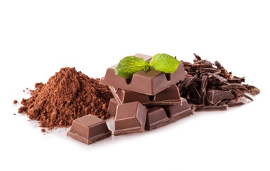 Pile of hazelnut cbocolate on white background