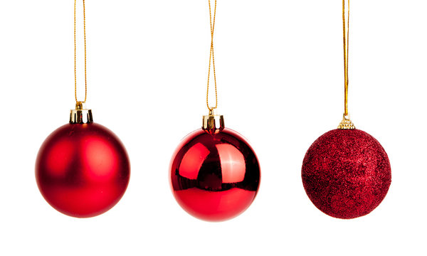 Three of red christmas tree baubles