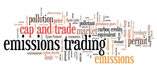 Fototapeta premium Emissions trading - tag cloud
