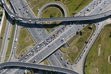 Aerial view of highway interchange of a city
