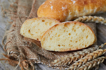 Ciabatta bread on a wooden table