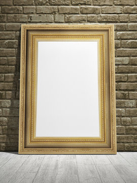 Golden frame with vintage wall background