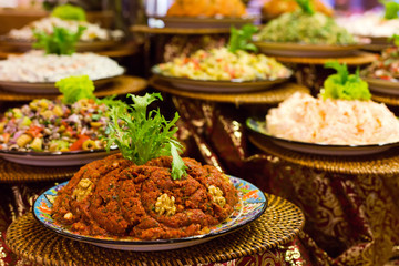 Variety of turkish appetizers and salads