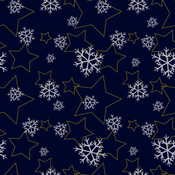 Seamless winter pattern with stars and snow vector illustration