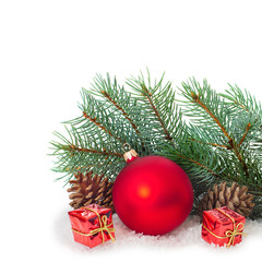 Obraz na płótnie Canvas Christmas ornaments on Christmas tree with baubles