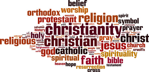 Christianity word cloud concept. Vector illustration
