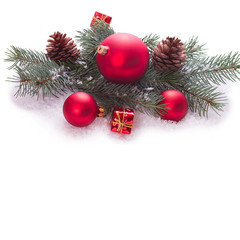 Christmas ornaments on Christmas tree with baubles