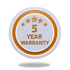 Five year warranty circular icon on white background