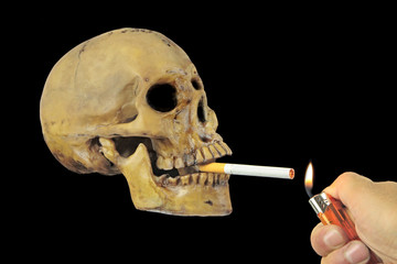 Smoking kills or Stop smoking conceptual image with skull