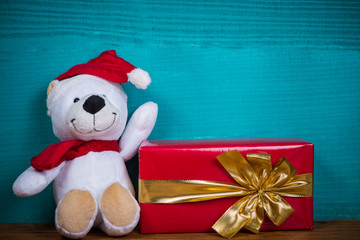 Christmas teddy bear and gift