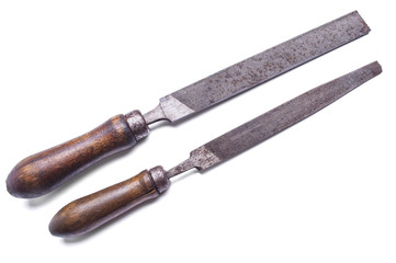 Retro rusty rasp file isolated on white background