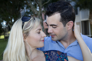 Romantic vacation photo with a yong caucasian couple