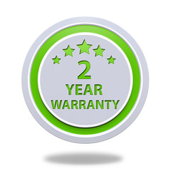 Two year warranty circular icon on white background
