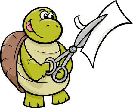 Turtle With Scissors Cartoon Illustration