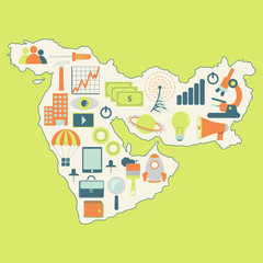 Map of Middle East with technology icons