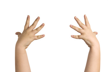 children hands making sign. Isolated on white background