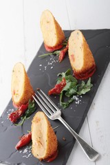 plated potato croquette appetizer starter