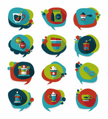 Coffee bubble speech flat banner design flat background set, eps