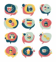 Coffee bubble speech flat banner design flat background set, eps