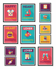 Valentine’s Day poster flat banner design flat background set,
