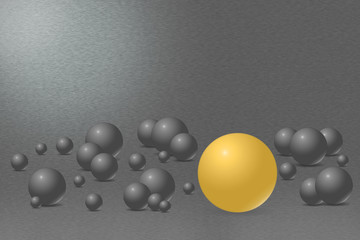 Ball with one gold ball and metal background