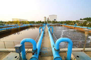 Water treatment tank with waste water with aeration process.