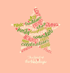 Handwritten Christmas star card Word Cloud design