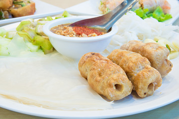 vietnamese fusion food with herb and vegetable