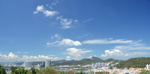 Fototapeta na wymiar China Hainan island, city of Sanya aerial view