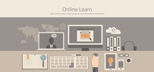 Modern and classic design illustration online learn concept.