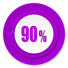 90 percent icon, violet button, sale sign