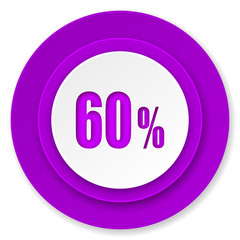 60 percent icon, violet button, sale sign