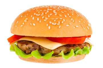 Big hamburger on white background