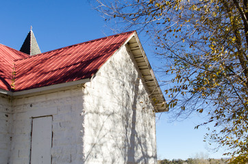 small church with red roof, colorado 