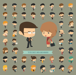 Set of 50 business men and women