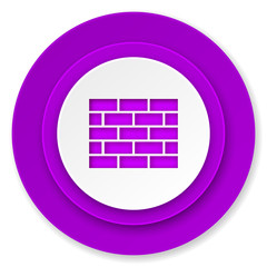 firewall icon, violet button, brick wall sign