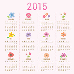 Calendar 2015 Flower Cute Cartoon Vector
