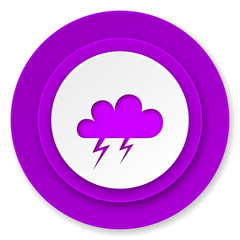 storm icon, violet button, waether forecast sign