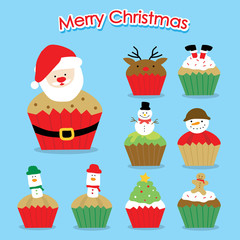 Cupcake Cartoon Merry Christmas Vector