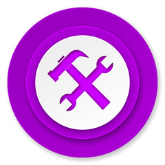 tools icon, violet button, service sign