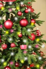Decorated Christmas tree closeup