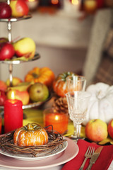 Festive autumn serving table in room