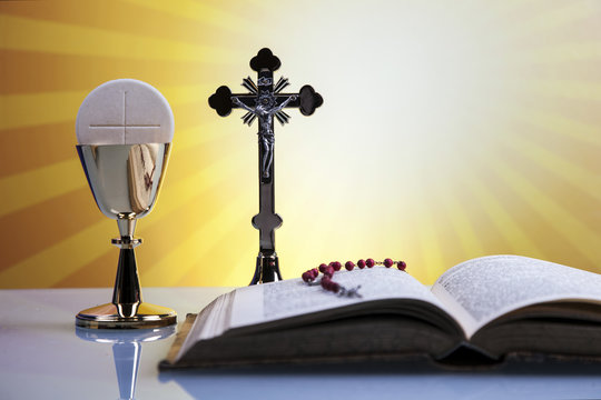 Christian religion, wine, bread and the word of God