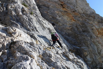 Climber on the Hans von Haidsteig, Raxalpe, Austria