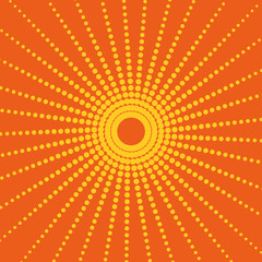 Circular halftone of yellow dots on an orange background