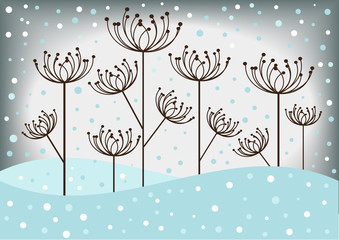 color vector winter background with plants and snow