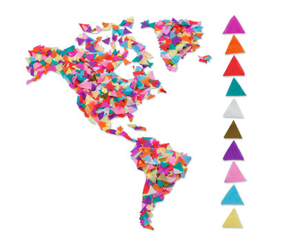 North and South America  made of confetti / with clipping path